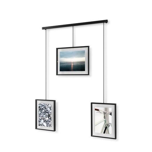 Multiple photo frame made of steel and glass in black, 67 x 3 x 48 cm