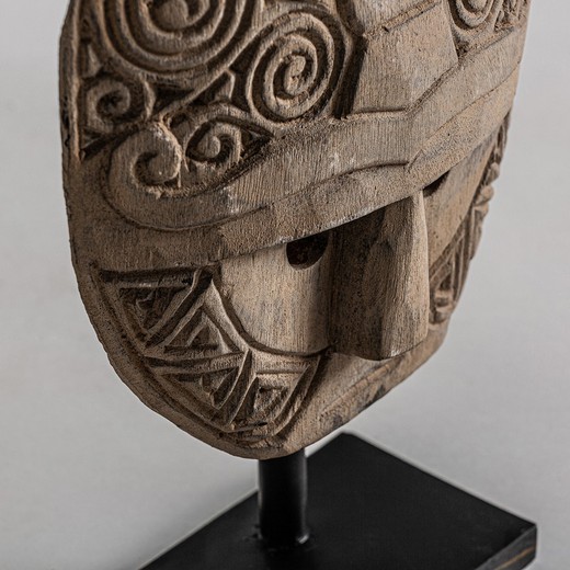 Maska Orientalna z Drewna Tropikalnego i Naturalnego/Czarnego Żelaza, 30x30x45 cm.