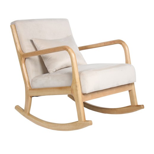 Chaise à bascule Maire avec coussin en velours beige/naturel et bois, 66x88x78 cm