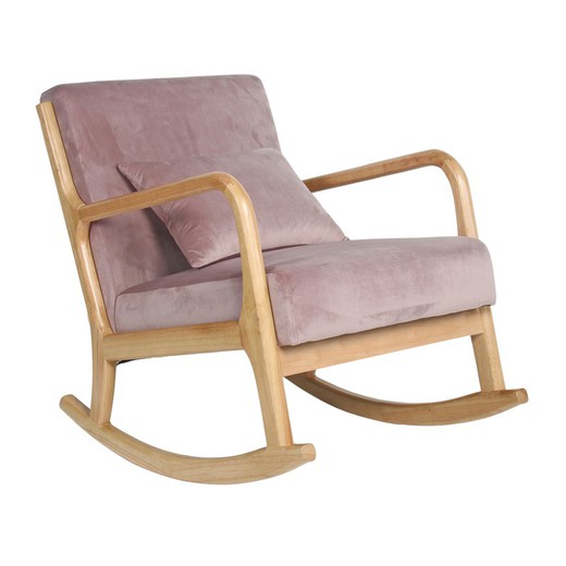 Maire Rocking Chair avec Coussin en Velours et Bois Rose Pâle/Naturel, 66x88x78 cm