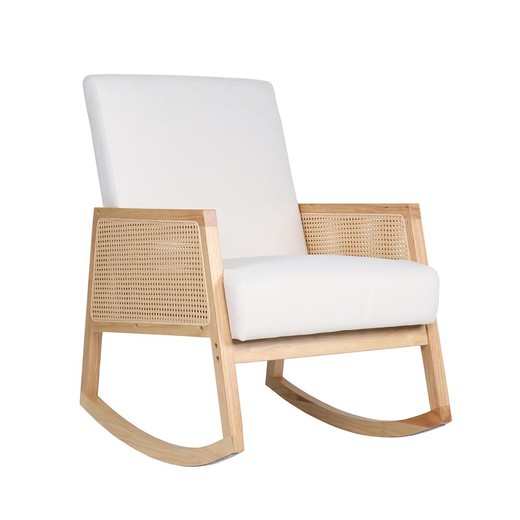 Kremowy/Naturalne drewno i fotel bujany z mikrofibry, 82 x 65 x 98 cm | Julia