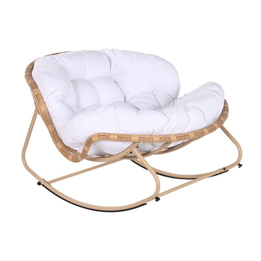 Synthetic rattan and steel rocking chair in natural and white, 108 x 108 x 80 cm | Sea Side