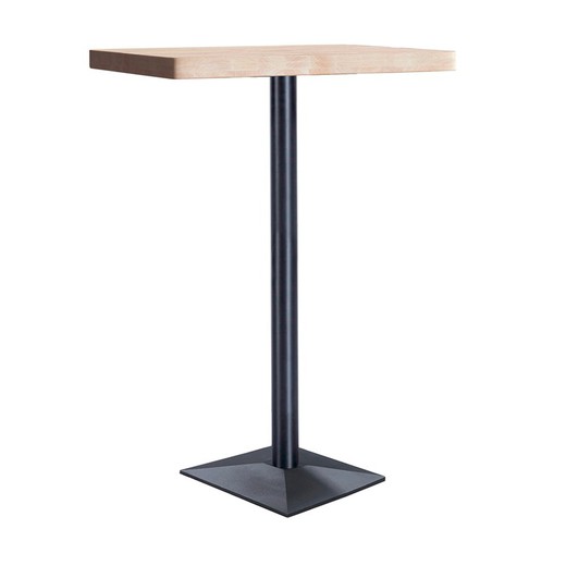 Square high table made of oak wood and metal in natural and black, 70 x 70 x 110 cm | Moss