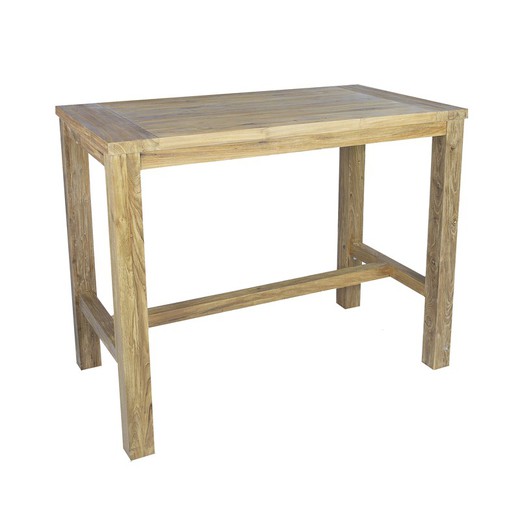 Wysoki stół do jadalni na świeżym powietrzu wykonany z drewna tekowego pochodzącego z recyklingu w kolorze naturalnym, 140 x 80 x 110 cm | Tamu
