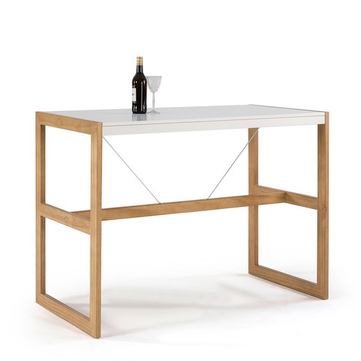 Mesa alta de madera blanca y roble, 140 x 70 x 104 cm