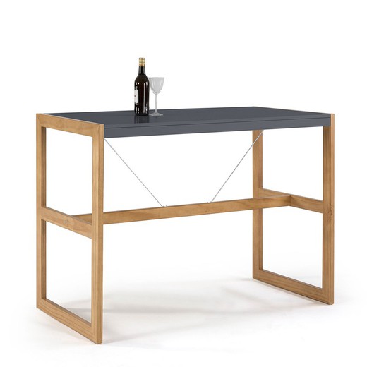 Hoge tafel in antracietgrijs hout en eiken, 140 x 70 x 104 cm