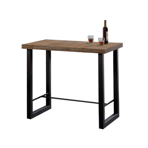 Stół wysoki z ciemnego naturalnego/czarnego drewna i metalu, 120 x 70 x 100 cm | strych