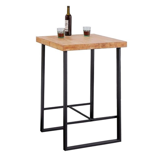 Hoge tafel naturel/zwart hout en metaal, 70 x 70 x 100 cm | zolder