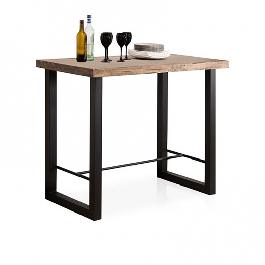 Ek och metall högt bord i ljus natur och svart, 120 x 70 x 100 cm | loft