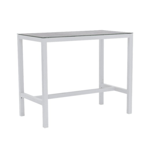 Mesa alta para jardín de aluminio en blanco y gris, 130 x 70 x 106 cm | Meridian