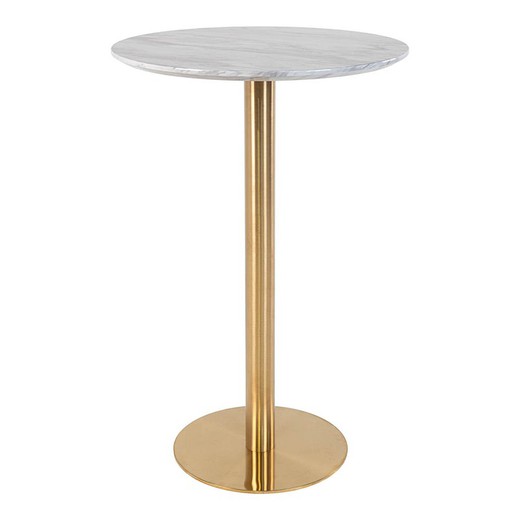 Table haute ronde en bois et acier blanc et doré, 70 x 70 x 105 cm | Bolzano