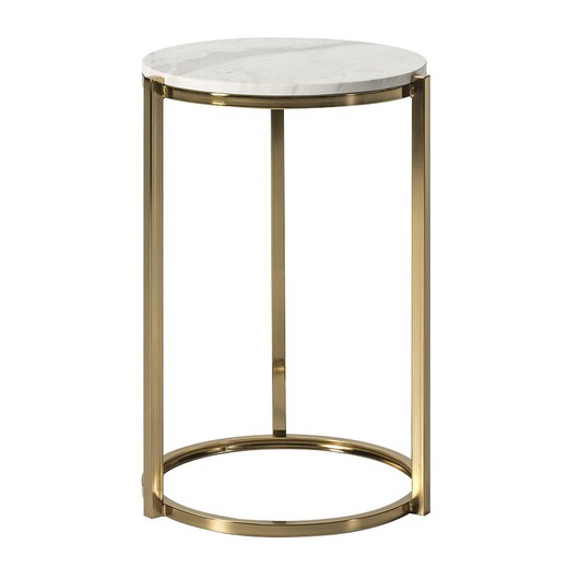 Table d'appoint 38x40x60 marbre blanc / métal doré