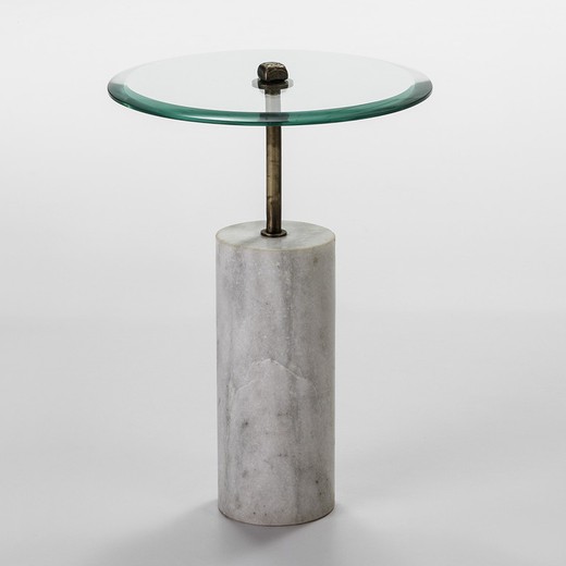 Tavolino 39x39x57 cristallo / metallo / marmo bianco