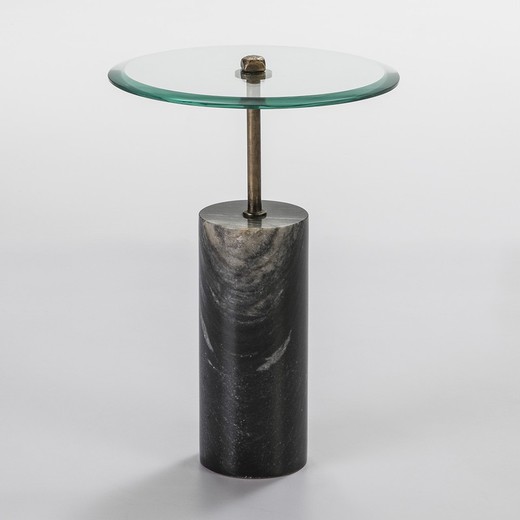 Mesa de apoio 39x39x57 Cristal / Metal / Mármore preto