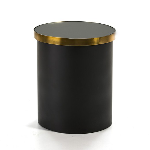 Mesa auxiliar cristal metal dorado y negro, 43x43x51 cm