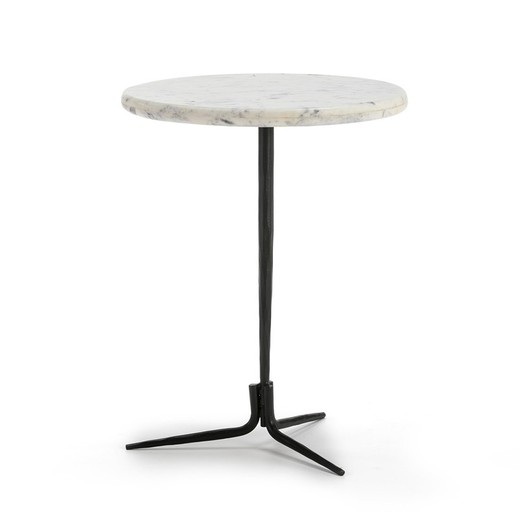 Table d'appoint 46x46x58 marbre blanc / métal noir