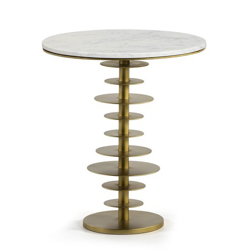 Table d'appoint 50x50x58 marbre blanc / métal doré