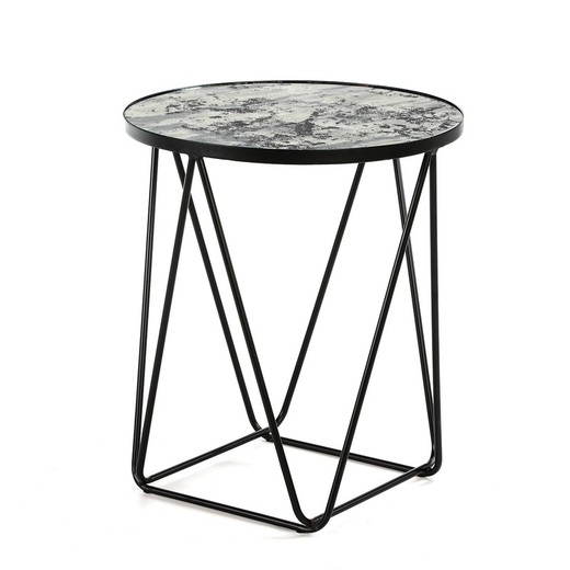 Table d'appoint 60x60x68 vieilli miroir / métal noir