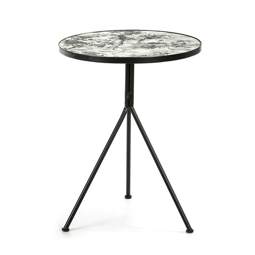 Table d'appoint 60x60x78 miroir vieilli / métal noir