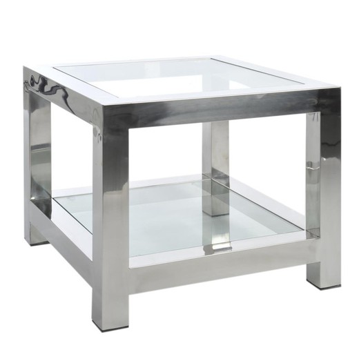 Bijzettafel RVS / Zilver Glas 60X60X50Cm