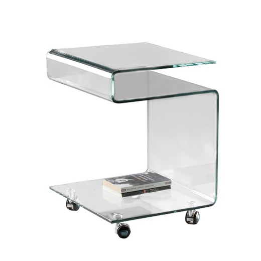 Side Table with Wheels of Cristal Glass, 42x38x54cm