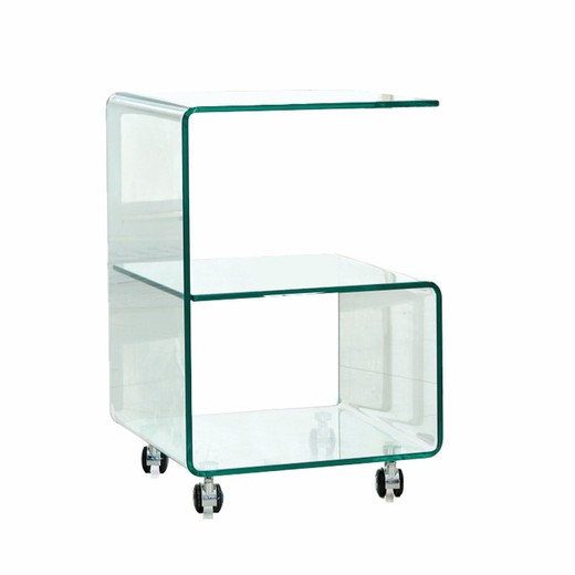 Side table with wheels and transparent glass, 40 x 40 x 60 cm