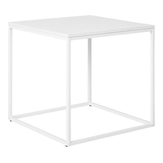 Mesa auxiliar cuadrada de madera y acero en blanco, 45 x 45 x 45 cm | Vita