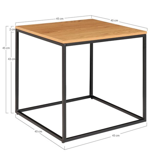 Table d'appoint carrée en bois et acier chêne et noir, 45 x 45 x 45 cm | Vie