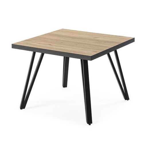 Square side table made of wood and metal in natural and black, 60 x 60 x 45 cm | Sindi