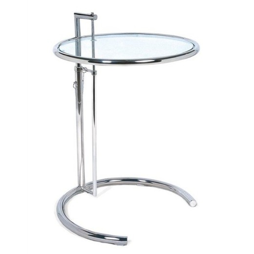 Stainless steel and glass side table, adjustable in height, Ø50.5 x 70 to 99 cm