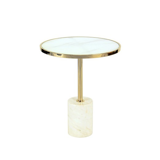 Table d'appoint en acier et marbre Dekala blanc, Ø46x54cm