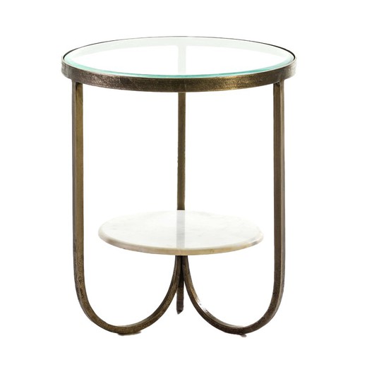 Stolik pomocniczy ze szkła, metalu i marmuru, 51x51x61 cm