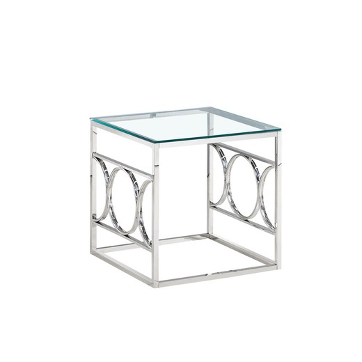 Glass and steel side table 55 x 55 x 55 cm