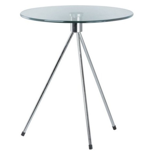 Glass side table and chrome base, Ø50 x 56 cm