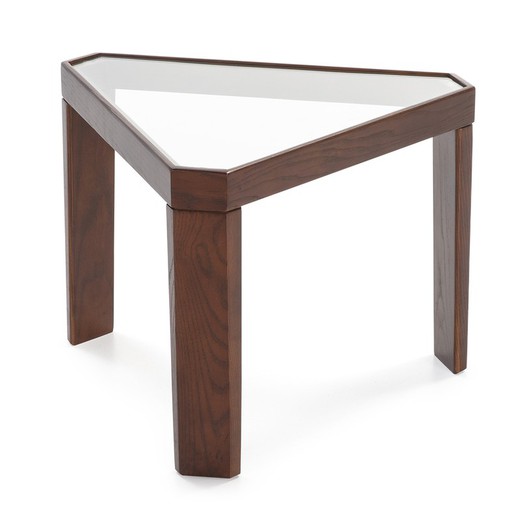 Table d'appoint en verre et bois, 54x47x40 cm