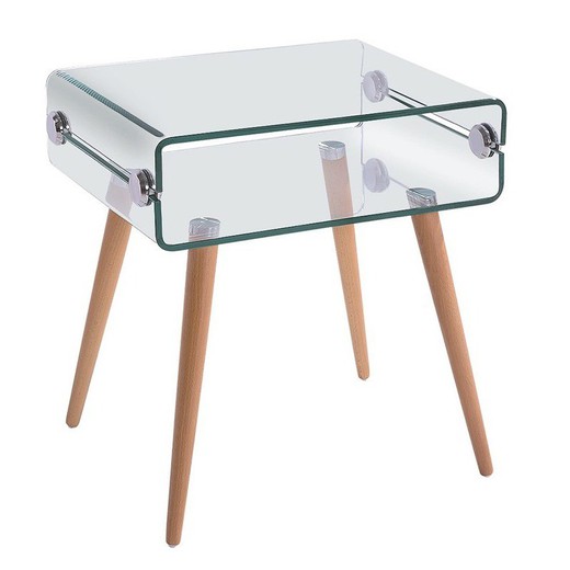 Πλευρικό τραπέζι από γυαλί και ξύλο, 55 x 40 x 55 cm