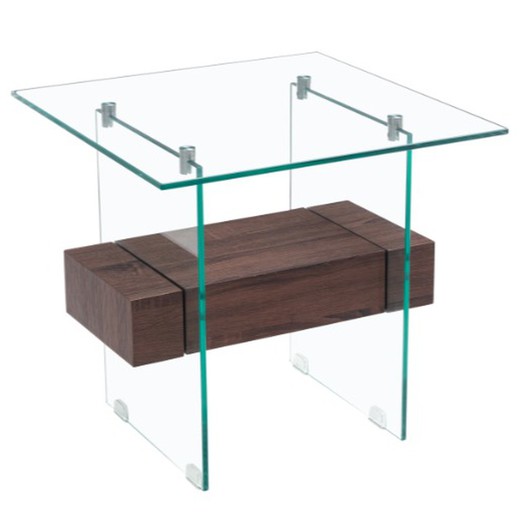 Tavolino in vetro e legno, 55 x 55 x 50 cm