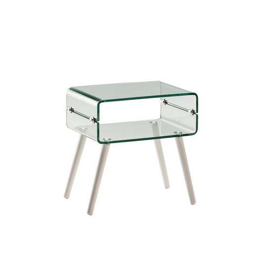 Glass II Glass and Wood Side Table, 57x40x55cm