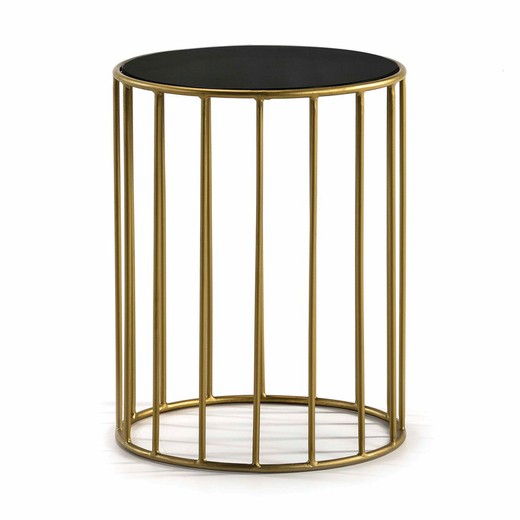 Glass and Black/Gold Metal Side Table, Ø43x65cm