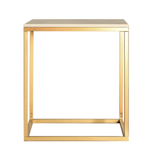 Mesa lateral de ferro e mármore Bleg ouro / branco, 50x50x55cm