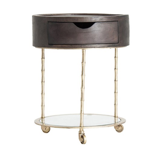 Side Table in Iron and Elm Wald Gold/Brown, Ø51x64cm