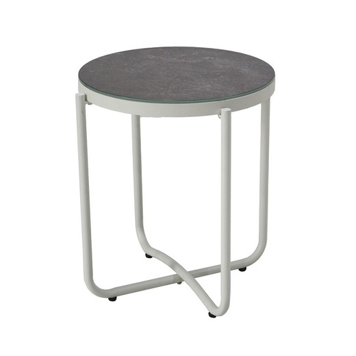 Aluminum and glass garden side table in white and gray, 47.5 x 47.5 x 56 cm | Bely