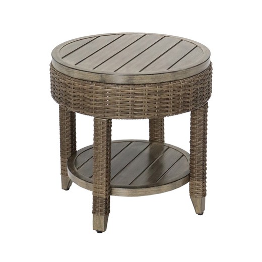 Aluminum and synthetic rattan garden side table in brown, 50 x 50 x 53 cm | Brent