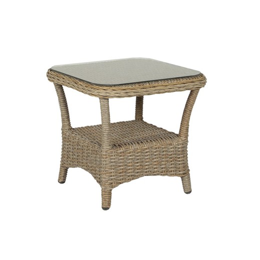 Aluminum and synthetic rattan garden side table in natural, 45 x 45 x 46 cm | Oregon