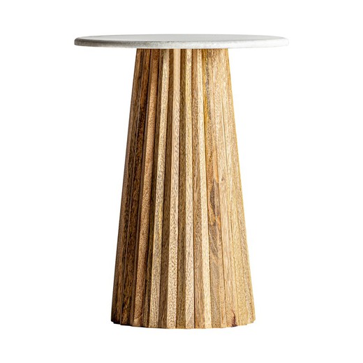 Mango Wood Side Table Plissé White/Wood, Ø45x64cm