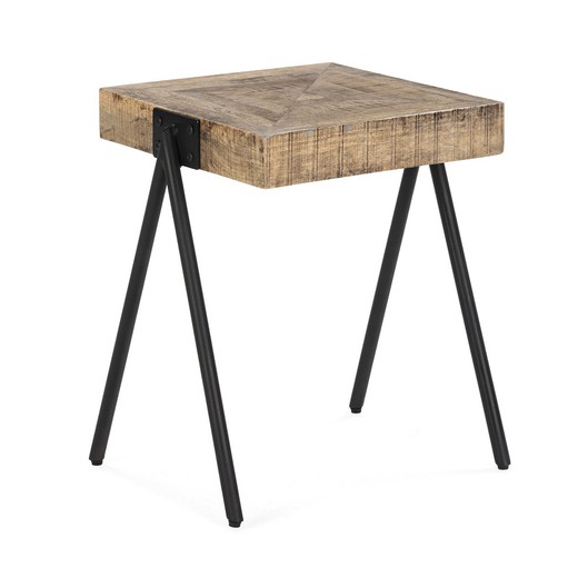 Mesa de apoio em madeira de mangueira e metal natural, 45 x 51 x 60 cm | Indra