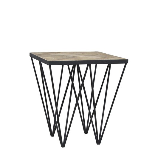Table d'appoint en bois d'orme recyclé, 50x50x55 cm