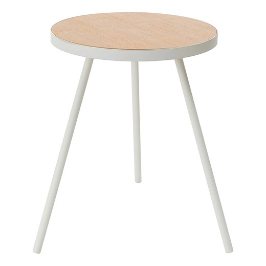 Stolik boczny z drewna i stali w kolorze naturalnym i białym, 49 x 48 x 50 cm | Wieża