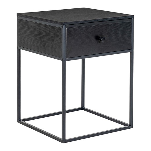 Mesa auxiliar de madera y acero en negro, 40 x 40 x 55 cm | Vita