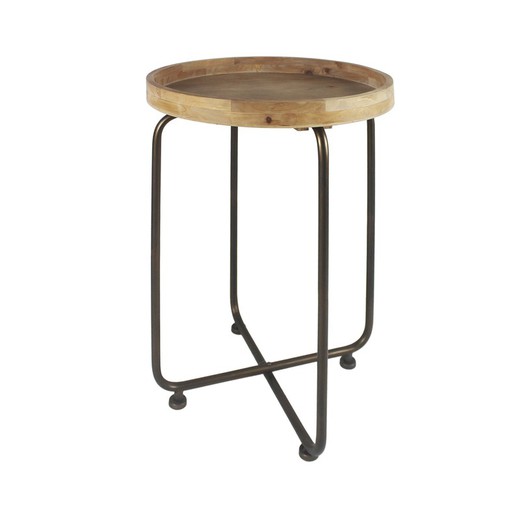 Stolik boczny z naturalnego/czarnego drewna i metalu, Ø45x65 cm